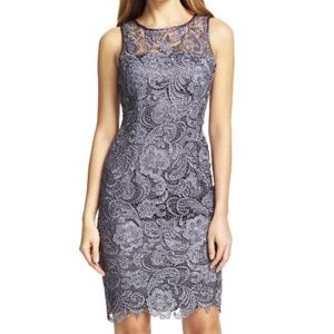 Adrianna Papell Smokey Blue Lace over Shell Sheath Dress